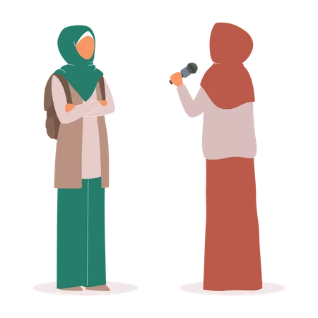 Female reporter interview muslim woman  Illustration