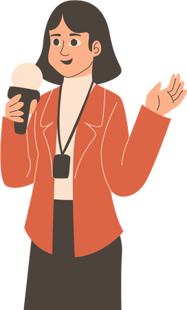 Female reporter standing with mike while giving news  Illustration