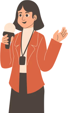 Female reporter standing with mike while giving news  Illustration