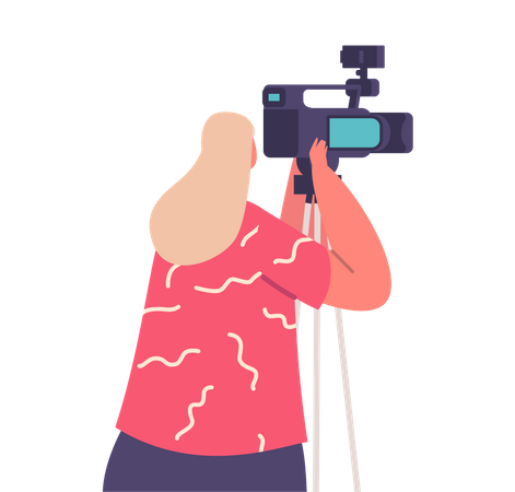 Female Reporter With Professional Video Camera Illustration