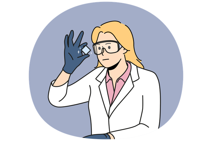 Female researcher analyze chemical element  Illustration