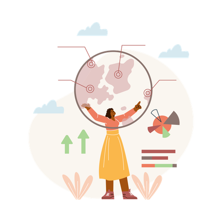 Female Researcher analyzing global population trends  Illustration