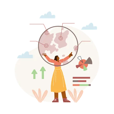 Female Researcher analyzing global population trends  Illustration