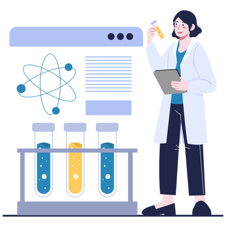 Female researcher doing Advanced Atomic Research  Illustration