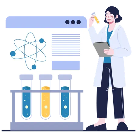 Female researcher doing Advanced Atomic Research  Illustration