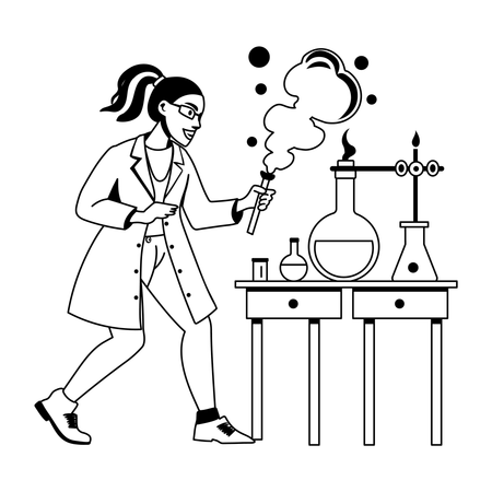 Female researcher doing chemical expert in a lab  Illustration