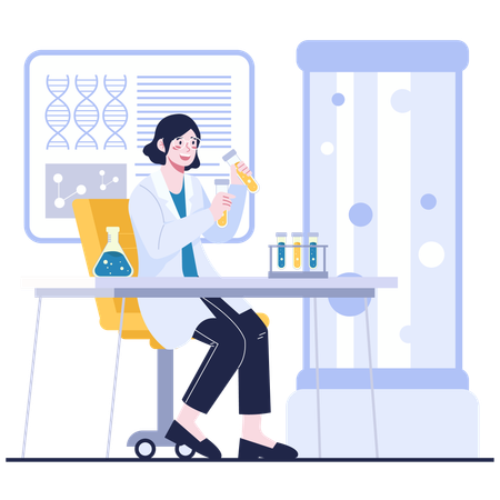 Female researcher doing Genetic Sample Testing  Illustration