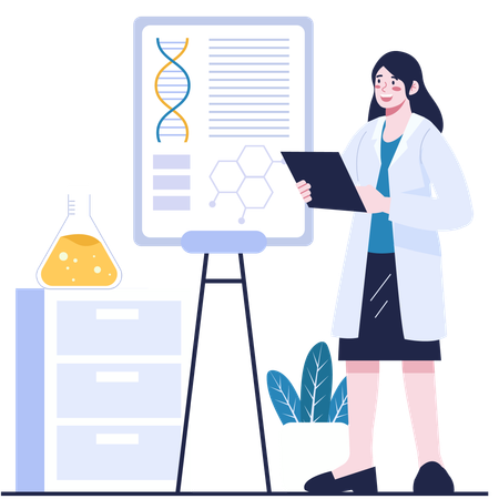 Female researcher giving Genetic Research Presentation  Illustration