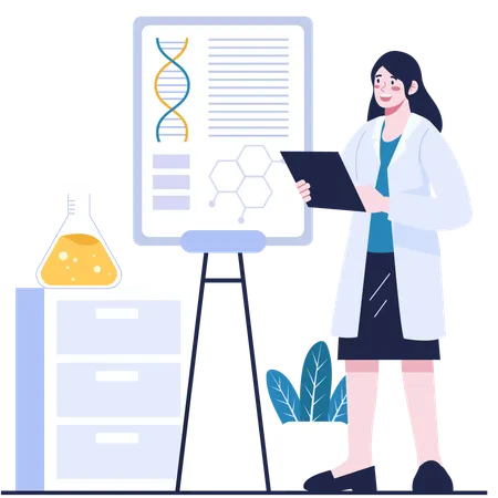 Female researcher giving Genetic Research Presentation  Illustration