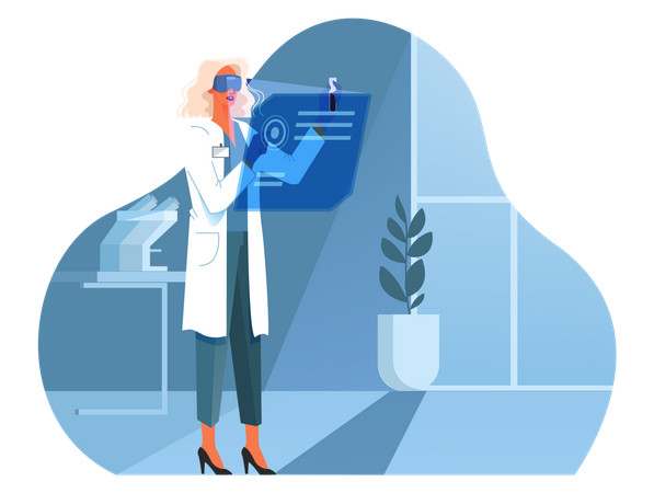 Female researcher using modern technology for research  Illustration
