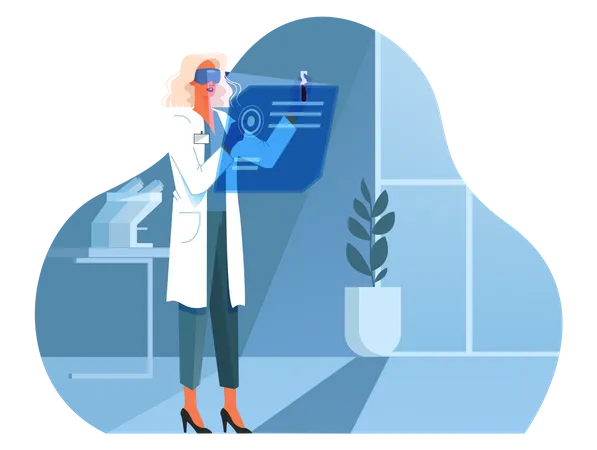 Female researcher using modern technology for research Illustration