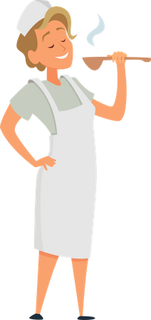 Female restaurant cook taking aroma of food Illustration