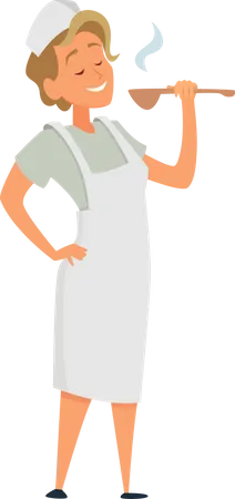 Female restaurant cook taking aroma of food  Illustration