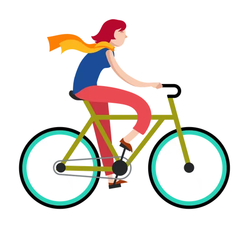 Female riding on bicycle Illustration