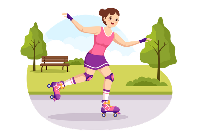 Female Riding Roller Skates  Illustration