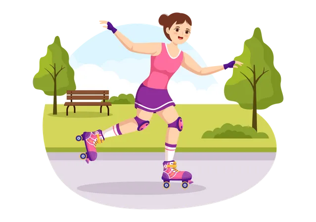 Female Riding Roller Skates  Illustration