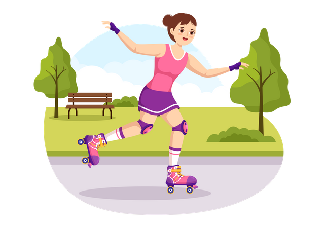 Female Riding Roller Skates  Illustration