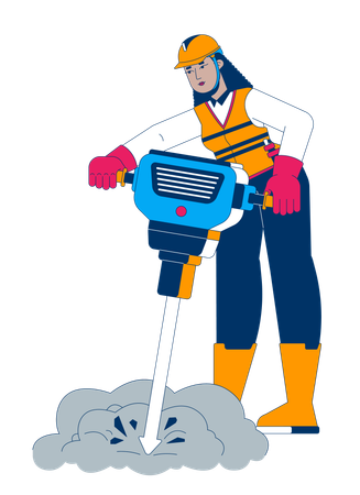 Female road construction worker with jackhammer  Illustration