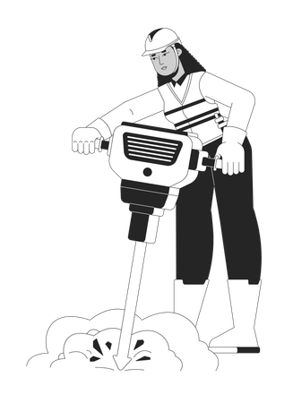 Female road construction worker with jackhammer  Illustration