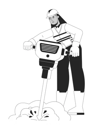 Female road construction worker with jackhammer  Illustration