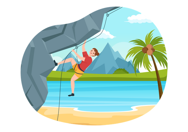 Female rock climber climbing rocky mountain  Illustration