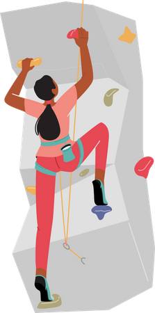 Female rock climber climbing wall Illustration