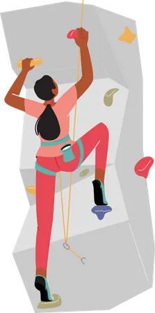 Female rock climber climbing wall  Illustration