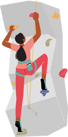 Female rock climber climbing wall  Illustration