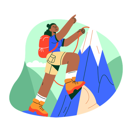 Female rock climber climbing wall  Illustration