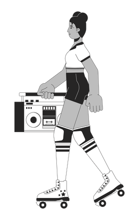 Female roller skater carrying boombox  Illustration
