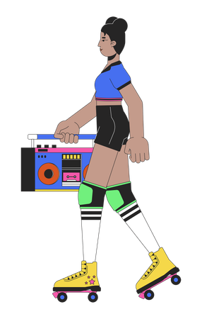 Female roller skater carrying boombox  Illustration