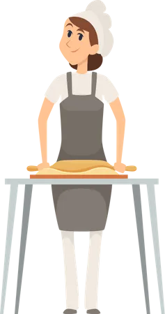 Female Rolling Out Dough And Making Fresh Bakery Products Illustration