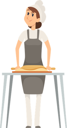 Female Rolling Out Dough And Making Fresh Bakery Products  Illustration