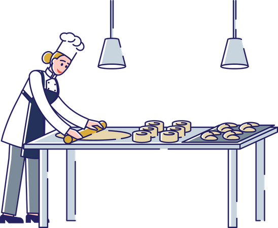 Female Rolling Out Dough And Making Fresh Bakery Products  Illustration