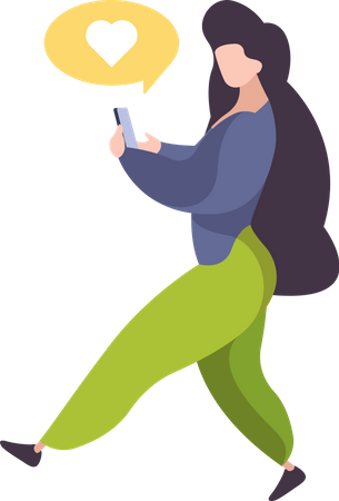 Female Romantic Chatting On Mobile  Illustration