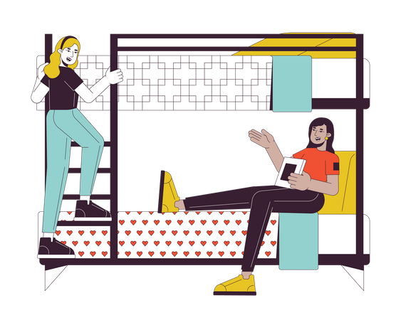 Female roommates in bunkbed  Illustration