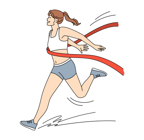 Female runner reached finish line  Illustration