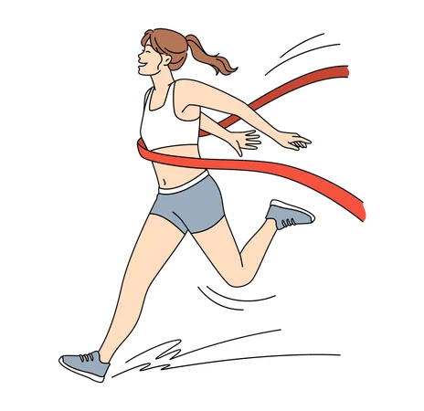 Female runner reached finish line  Illustration