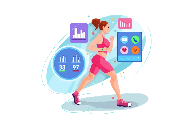 Female runner running wearing smartwatch  Illustration