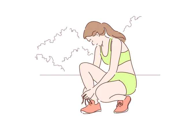 Female runner tying shoe laces  일러스트레이션