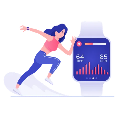 Female runner wearing smartwatch Illustration