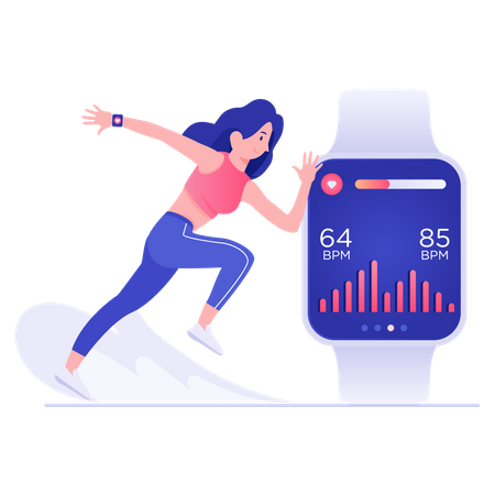 Female runner wearing smartwatch  Illustration