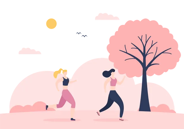 Female Runners Running Illustration