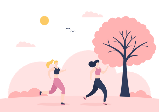 Female Runners Running  Illustration