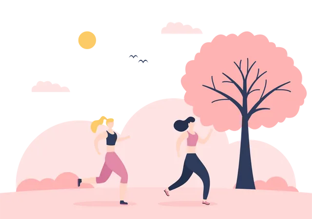 Female Runners Running  Illustration