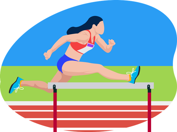 Female running in hurdles race  Illustration