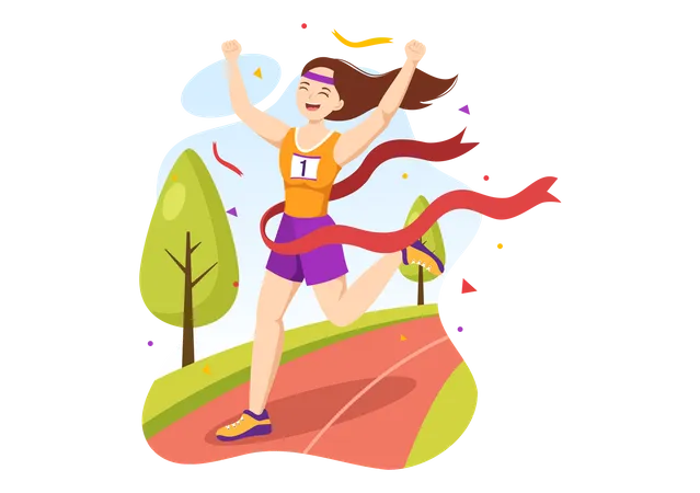 Female running in Marathon Race  Illustration