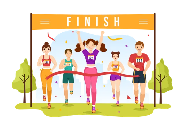 Female running in Marathon Race  Illustration