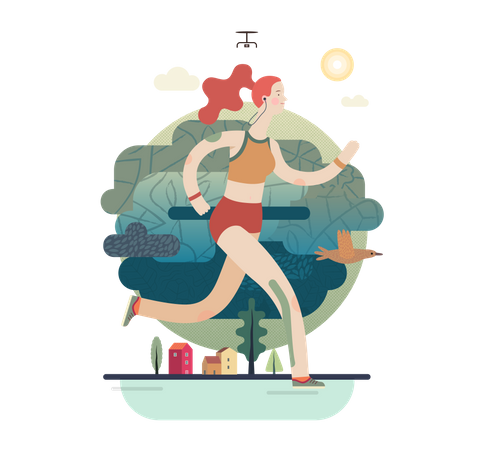 Female running in race Illustration
