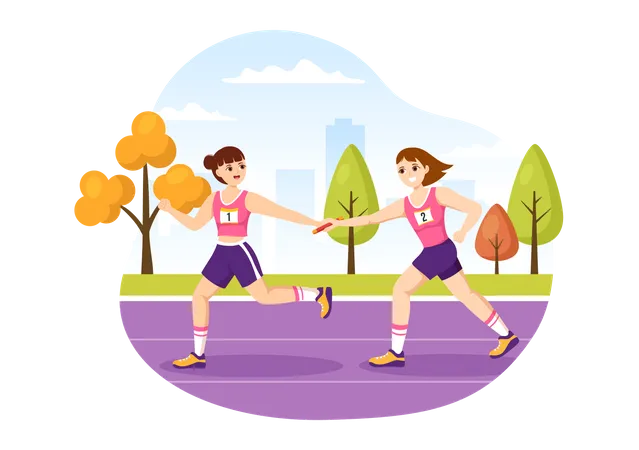Female running in race  Illustration